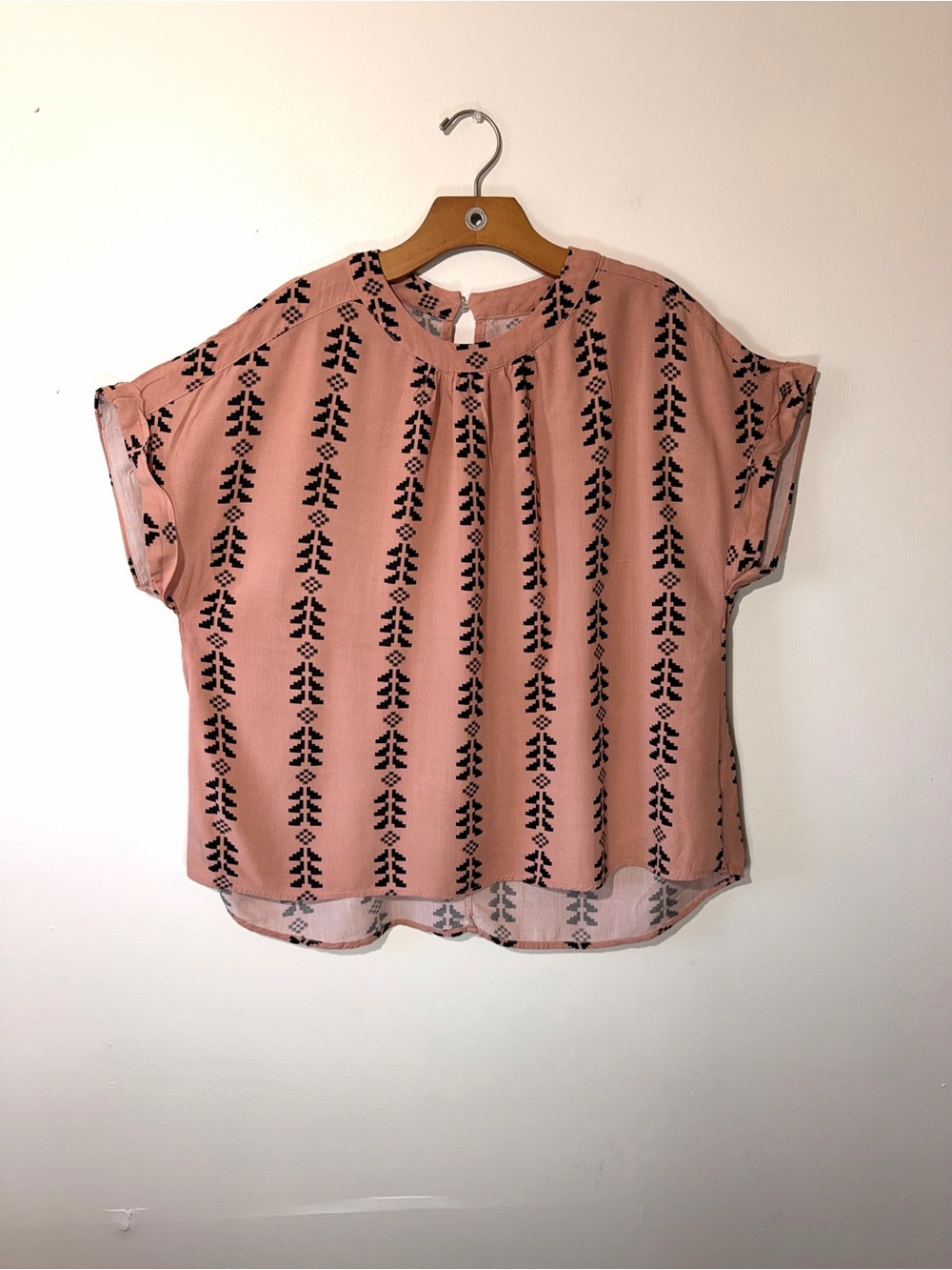 SHEIN Blush Pink Short Sleeve Printed Boxy Blouse